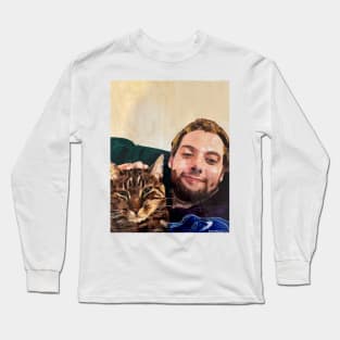 Young Man with his Feline Friend Long Sleeve T-Shirt